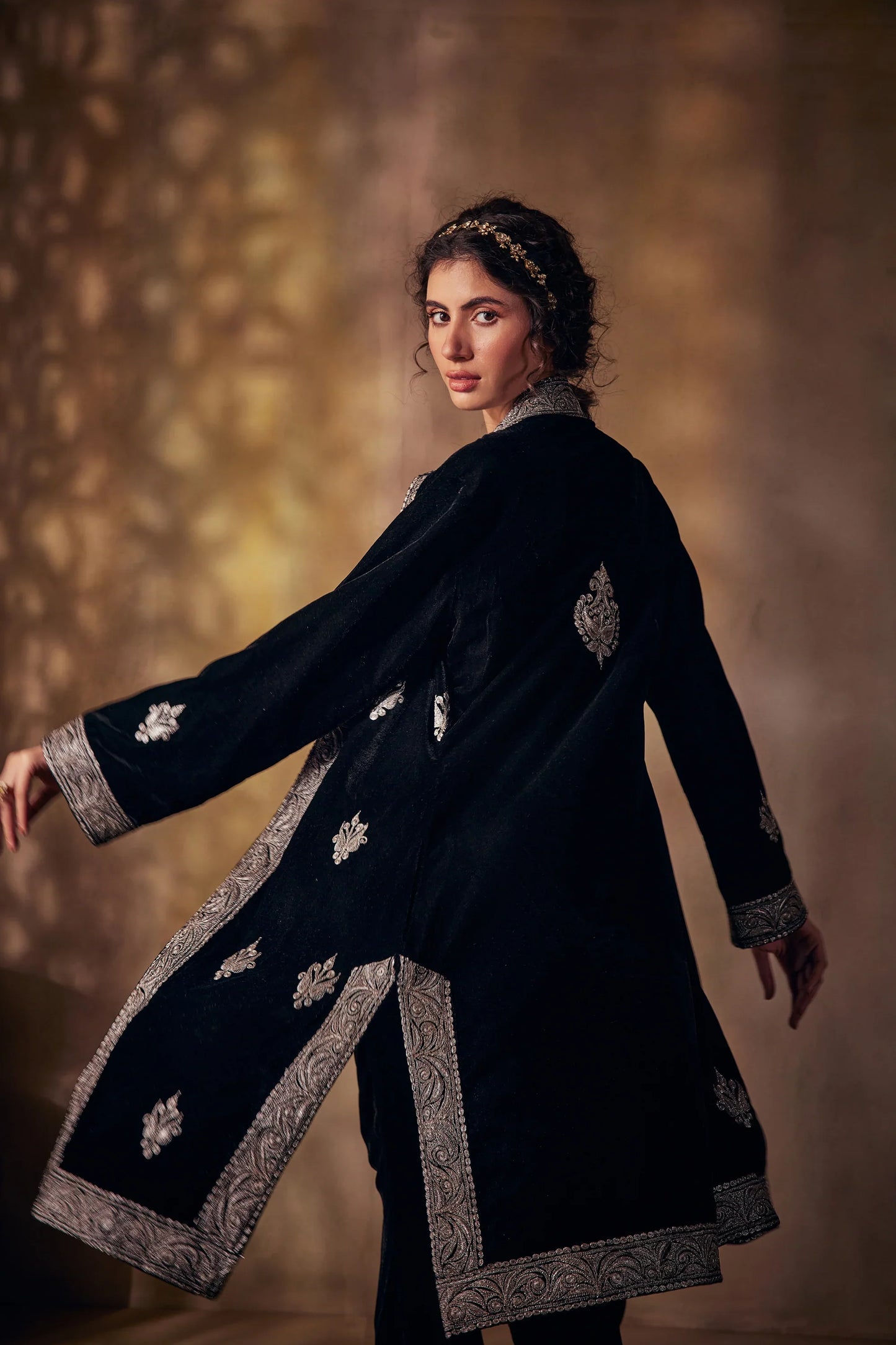 Royal Burgundy Silk Velvet Tilla Dhoti Set