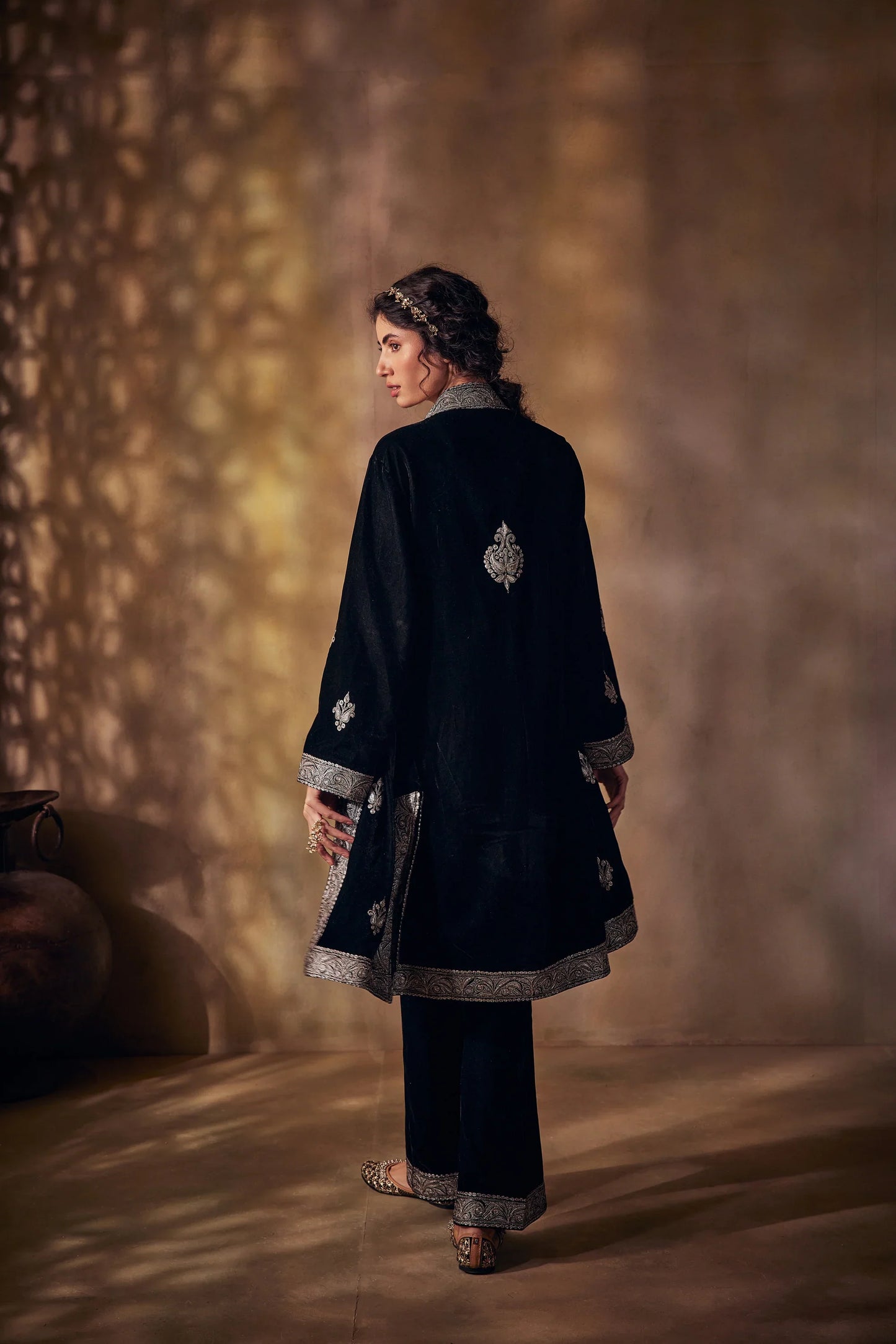 Royal Burgundy Silk Velvet Tilla Dhoti Set