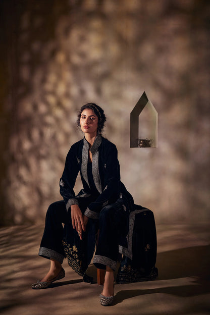 Royal Burgundy Silk Velvet Tilla Dhoti Set