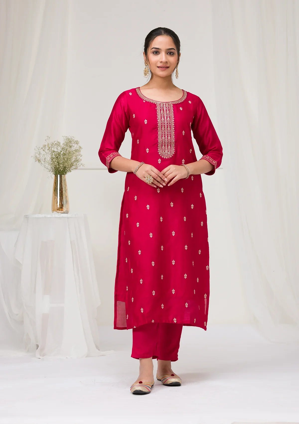 Rani Pink Sequins Raw Silk Designer Salwar Suit