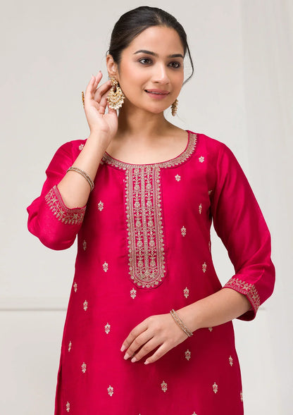 Rani Pink Sequins Raw Silk Designer Salwar Suit