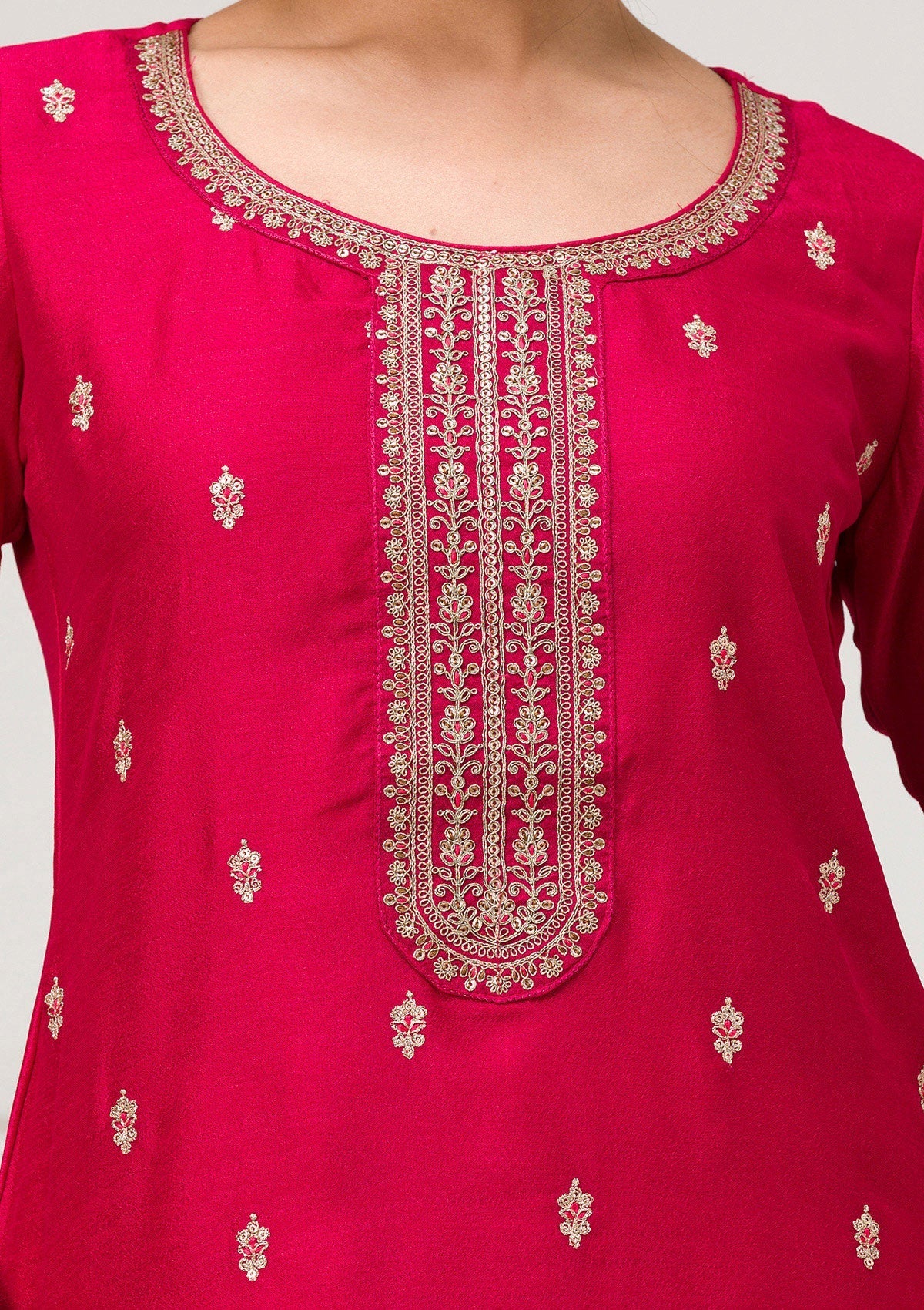 Rani Pink Sequins Raw Silk Designer Salwar Suit