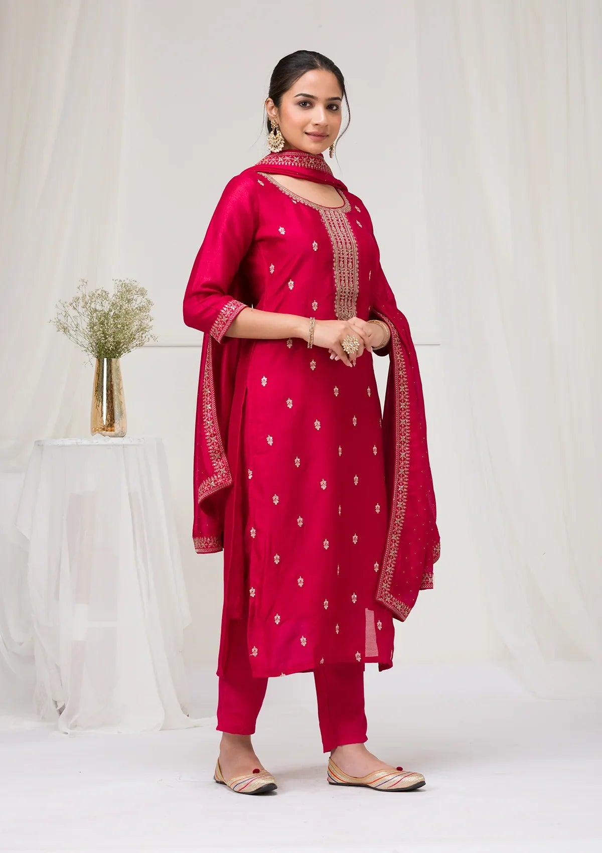 Rani Pink Sequins Raw Silk Designer Salwar Suit