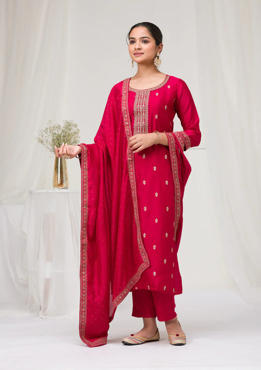 Rani Pink Sequins Raw Silk Designer Salwar Suit