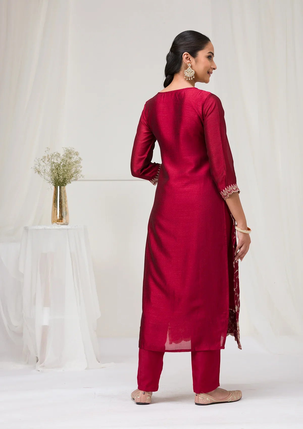 Maroon Threadwork Raw Silk Designer Salwar Suit