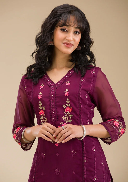 Purple Threadwork Raw Silk Designer Salwar Suit