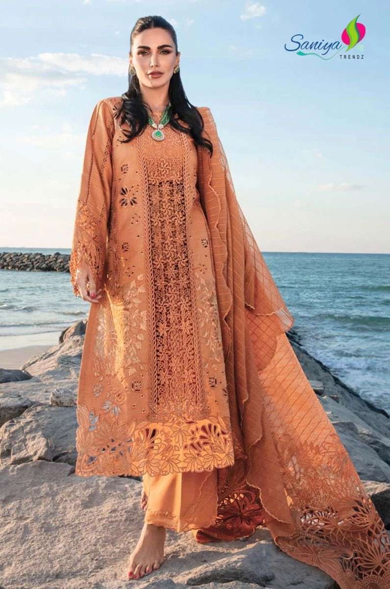 SANIYA RANG RASIYA VOL 25 25001 PAKISTANI HIT DESIGN ORANGE SUIT EXPORT